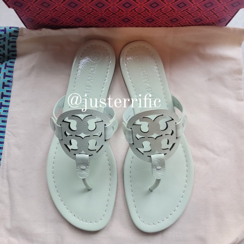 Tory Burch Miller Sandals, Patent Leather in Meadow Mist, 7.5